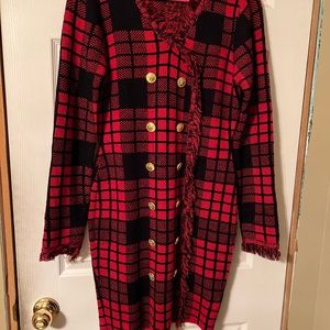Ladies Red Plaid Dress with gold buttons🌺